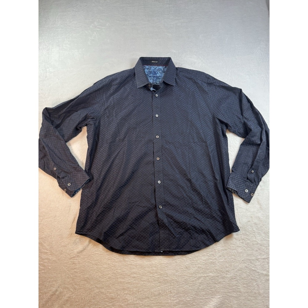 Bugatchi Shirt Mens Large Navy Long Sleeve Shaped Fit Button Up